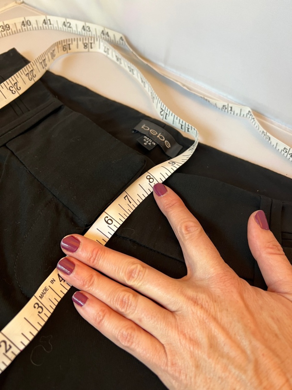 bebe Black Slim Fit Low Rise Dress Pants with Flared Cuff. Size 8 - Picture 8 of 12